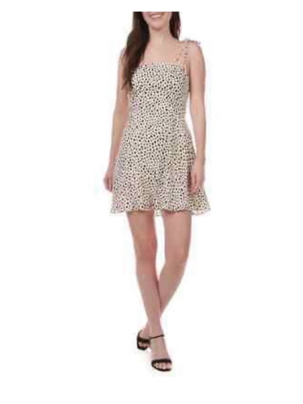 Sleeveless Square-Neck Polka Dot Mini Dress in Cream
